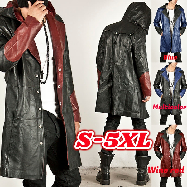 LEXUPA Mens Jackets Coat Overcoat Outerwear Fashion Gothic Long Coat Leather Coat Faux Leather Jacket Jackets S-5XL 