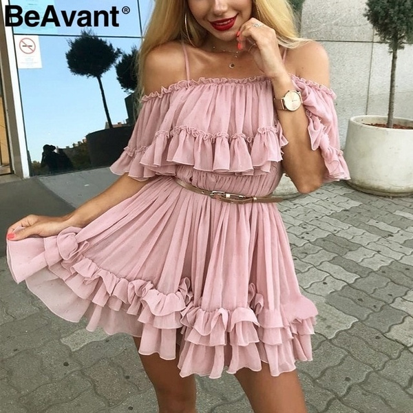 Off shoulder strap chiffon summer 