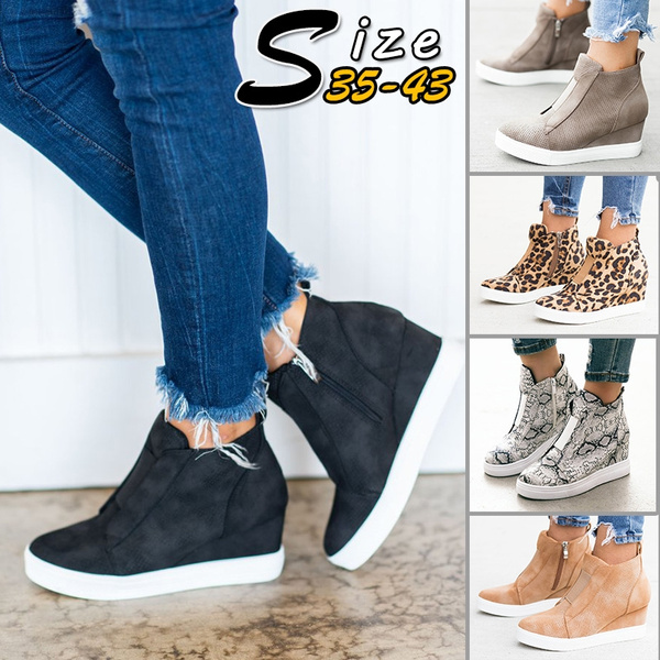 Womens Snakeskin Hidden Wedge Heels High Top Casual Ankle Boots Fashion Shoes SZ 