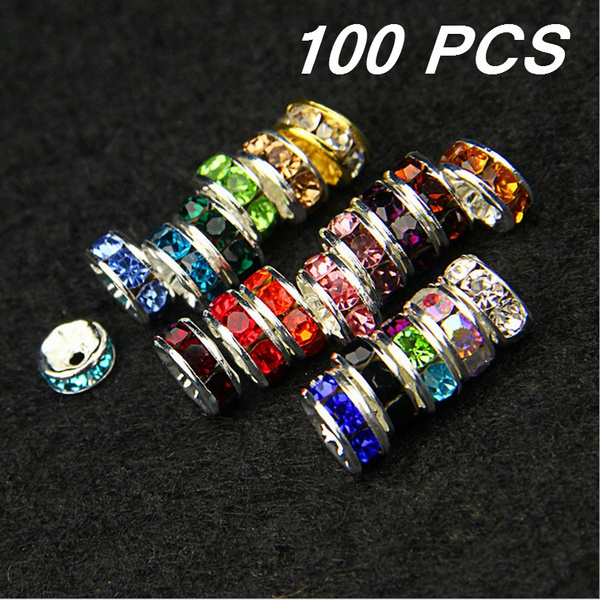 100Pcs 6mm Rondelle Acrylic Crystal Rhinestone Spacer Beads for Jewelry