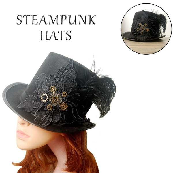Details about   Lady Fancy Dress Party Cap Hat Gothic Steampunk Jazz Gear Feather Halloween New 