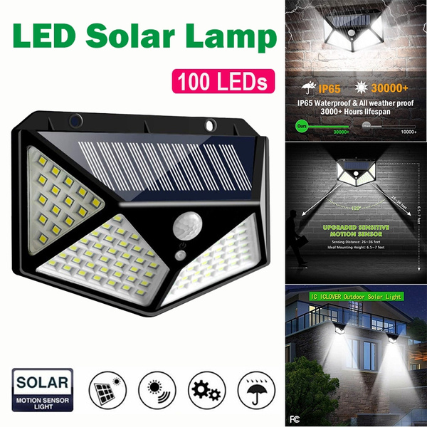 100 LED Solar Power PIR Motion Sensor Wall Light Outdoor Garden Lamp Waterproof 