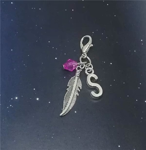 Custom Initial Jewelry Feather Zipper Pull Lobster Clasp Boho Accessories Personalized Birthstone Keychain 