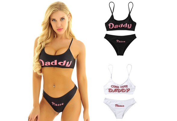 Sexy Women's Yes Daddy Printed Bra Briefs Underwear Set Swimwear Cosplay  Costume