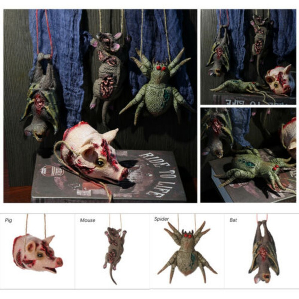 Halloween Hanging Props  Haunted House Decor Simulation Mouse Bat Spider Pig 