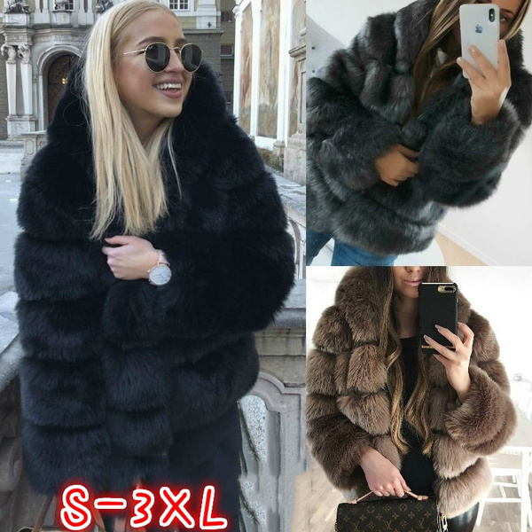 thick black fur coat