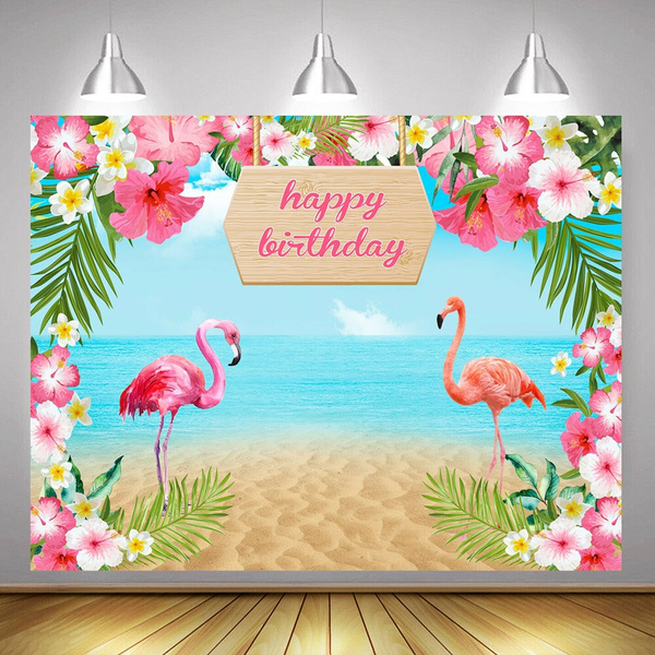 Joyeux Anniversaire Fleurs Flamingo Mer Sable Plage Vinyle Decors Fond Studio Wish