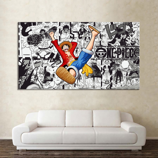 Black White Comic Style Monkey D Luffy ONE PIECE Anime Poster Cartoon Wall  Sticker Kids Room Wall Decor Painting No Frame | Wish