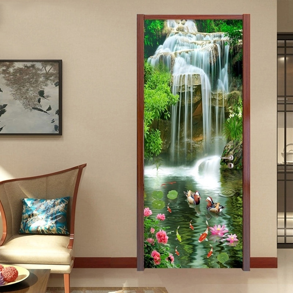 Hot Photo Wallpaper 3D Waterfalls Nature Scenery Door Sticker Kitchen  Living Room Waterproof Self-Adhesive Fireproof PVC Wall Papers | Wish