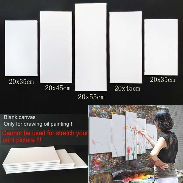 5 Panel White Blank Canvas Board Stretched Canvas Art Wooden Board Frame for Primed Oil Painting Acrylic Paint Artist Painter Gallery School DIY