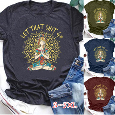 'Let That Shit Go' Women Graphic Tee Casual Cotton Short Sleeve T-shirts Bohemia Style Mandala Namaste Printed Top Blouse