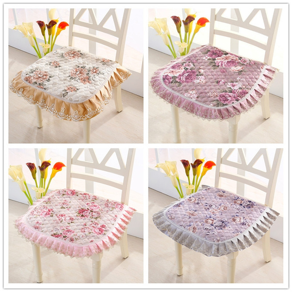 Fashion Embroidered Lace Stitching Dining Chair Cushion Floral