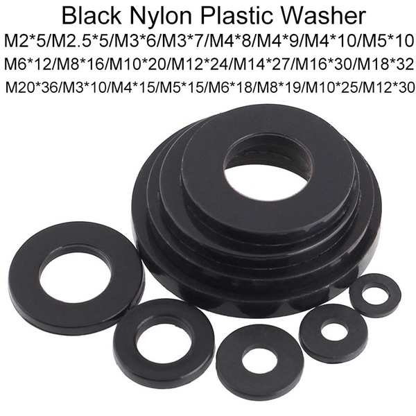 Black Nylon Plastic Flat Washers Insulation Gaskets M2-M12 