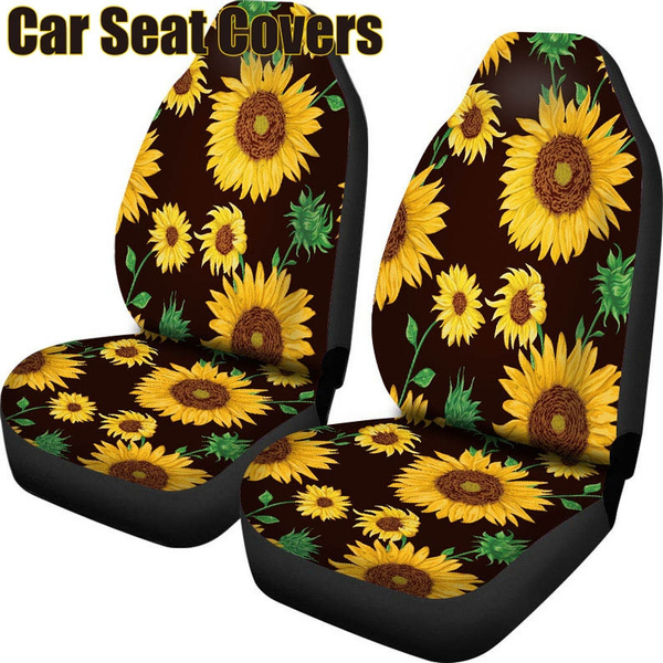 Sunflowers Floral Flowers Black Car Seat Covers Front Car Seat