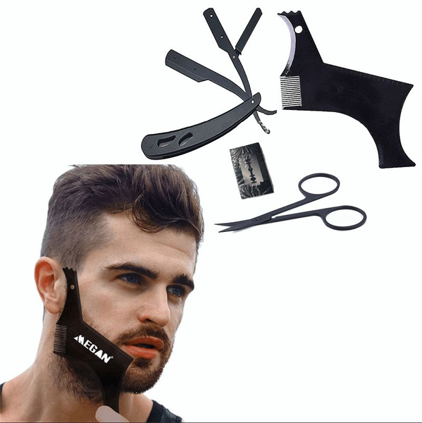 Black Stainless Steel Shaver Scissor Beard Styling Razor Blade Set Wish