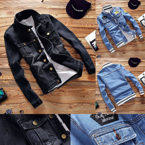 Men's Fashion Denim Jacket Casual Long 