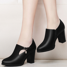 leather shoes, autumn and winter, pointed, High Heel