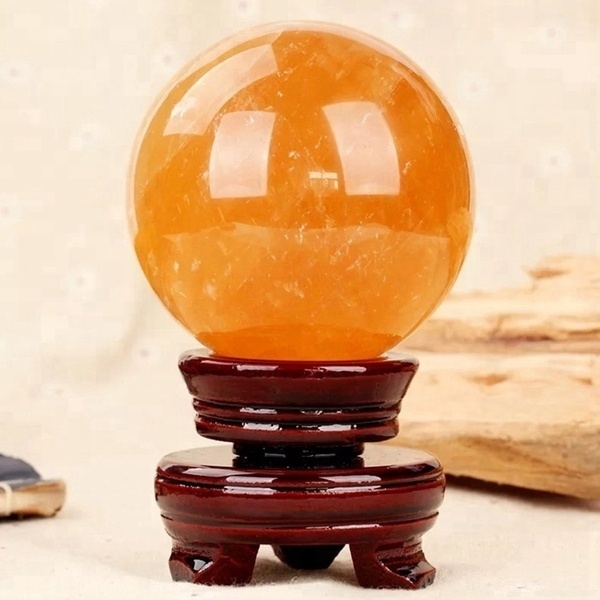 300g Beautiful Natural Yellow Iceland Spar Ball Orange Calcite Citrine ...