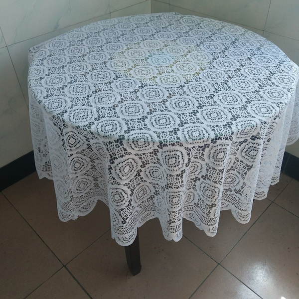Polyester Lace Tablecloth Round 70 Inch Crochet Fl For Dining Room Accent White Wish Polyester Lace Tablecloth Round 70 Inch, Round Lace Tablecloth