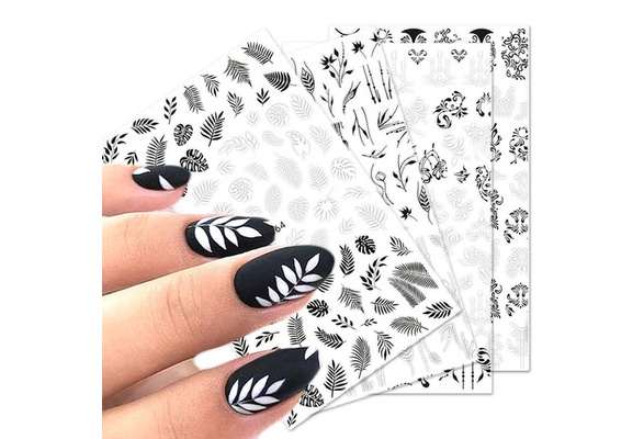 1pcs Black White Letter Stickers For Nails Flower Leaf Linear Transfer  Decals Slider 3D Nail Art Decorations Wraps SAF564-573-1 - AliExpress