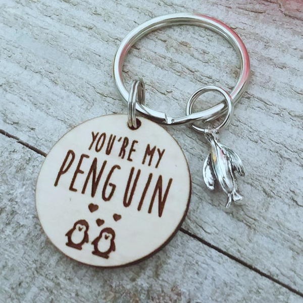 Naievear Fashion Stainless Steel You Are My Penguin Key Ring Holder Keychain  Couple Gift