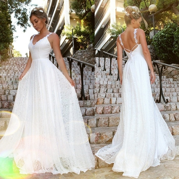 Women's Solid White Lace Backless V 