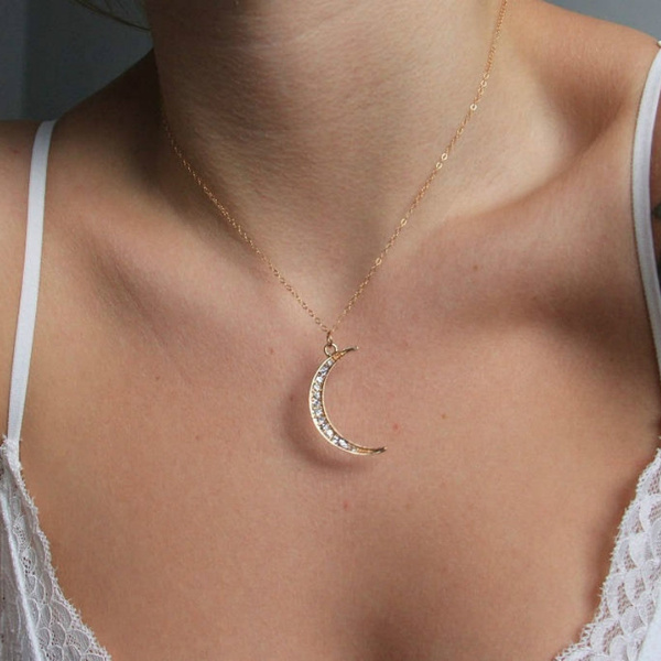 New Simple Cute Gold/Silver Plated Moon Necklace Pendant Chain Dainty Moon  Necklace Cresecent Moon Necklace Sweet Elegant Women Party Wedding Jewelry  Accessories