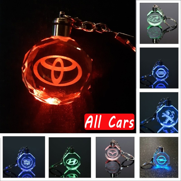 Color Changing Crystal LED Light VILLSION Car Emblem Nissan Keychain Car Key Chain Accessories