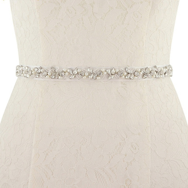 Handmade Thin Crystal Wedding Dress Belt Bridal Sash for Bridesmaid Party Dress 