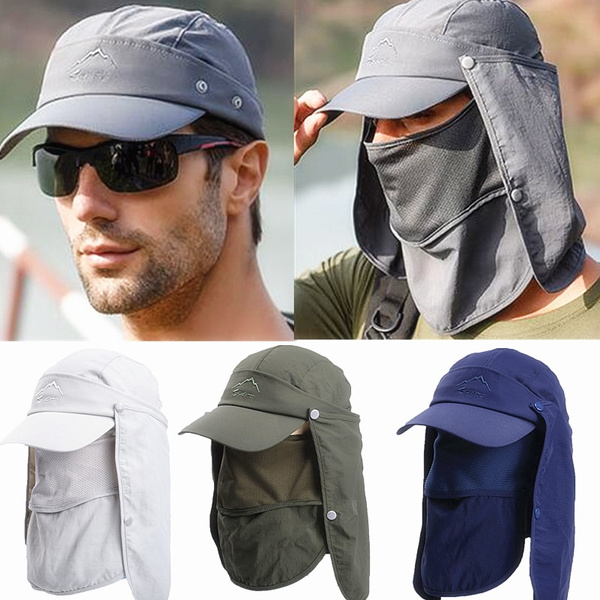Mens Quick Dry Baseball Cap Face Neck Cover Fishing Hat Flap