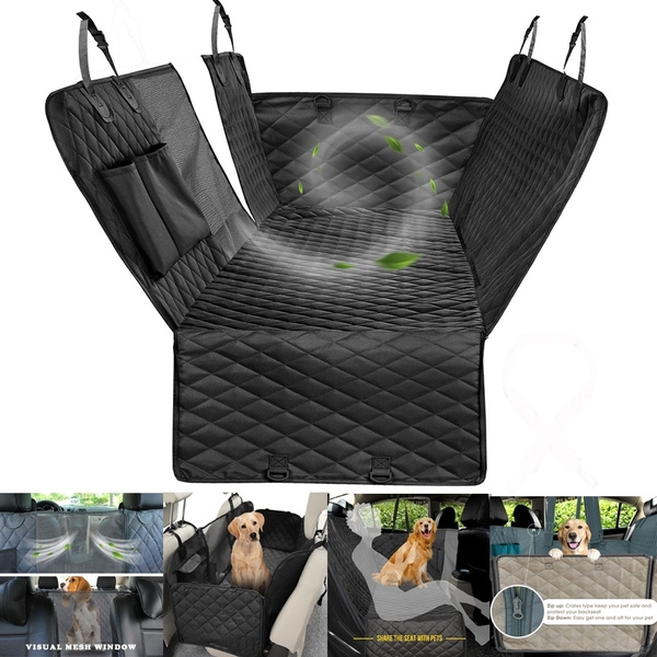 Dog car seat cover view mesh waterproof pet carrier car rear back seat mat hammock cushion protector with zipper and pockets Clearance