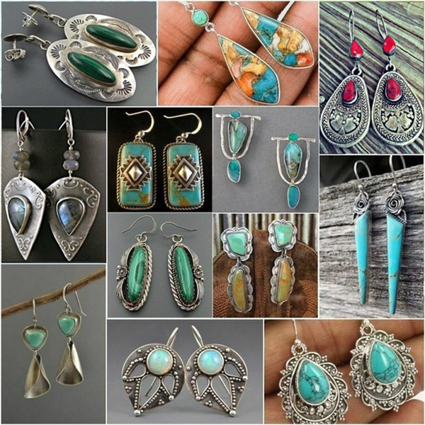 Vintage Women Turquoise Earrings Hook Stud Dangle Drop Earrings T 
