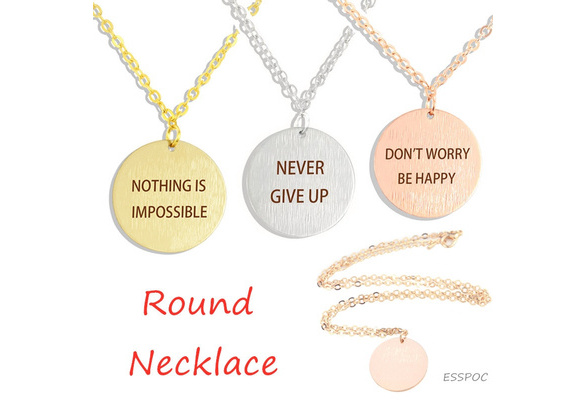 Silver/Gold/Rose Gold Inspiring Necklace “Nothing Is Impossible”Coin  Necklace Minimalist Jewelry Clavicle Round Pendant Necklaces