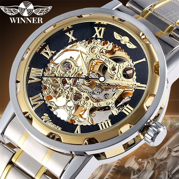 WINNER Transparent Gold Watch Men Watches Male Clock Men Casual