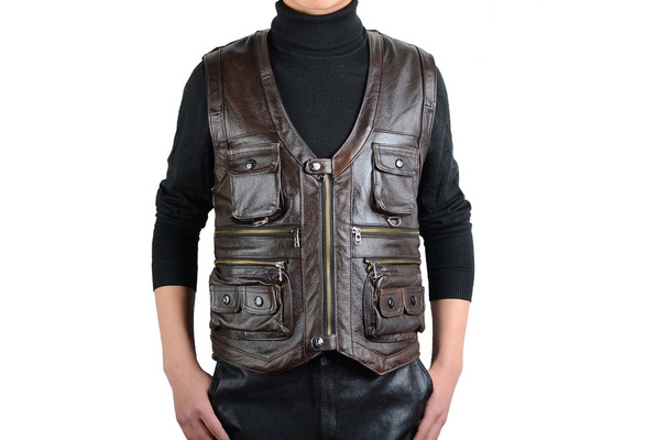 Mens Genuine Leather Waistcoat Hunter 