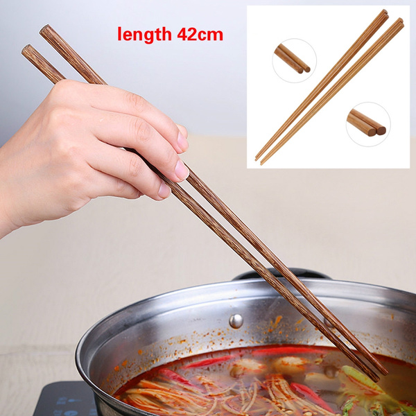 HuaLan Reusable Natural Bamboo Lengthened Chopsticks Cooking Noodle 13 Inches Suitable for Hot Pot Frying Set of 6