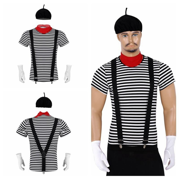 Halloween Role Play Dress up Clothing Men French Mime Artist Circus Cosplay Costume  Outfit 5Pcs /Set | Wish