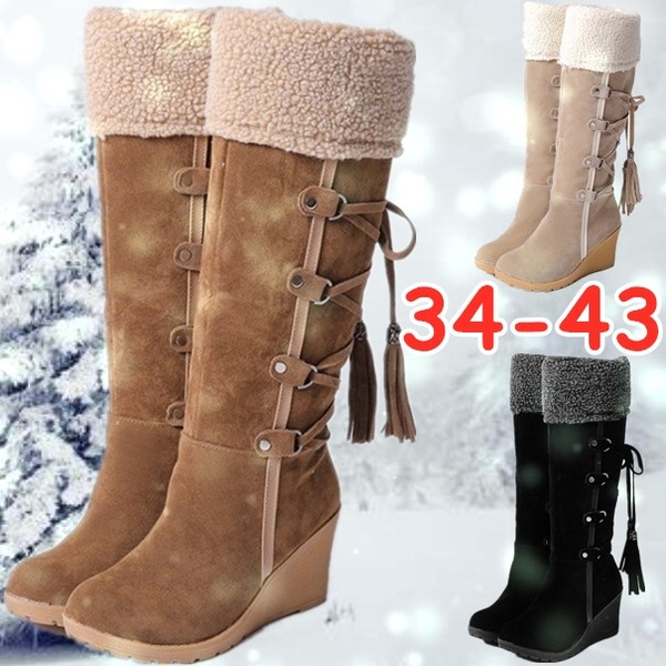 Details about    Winter Women Lady Bow-knot Wedge Heel Faux Fur Warm Casual Snow Boots Q724 