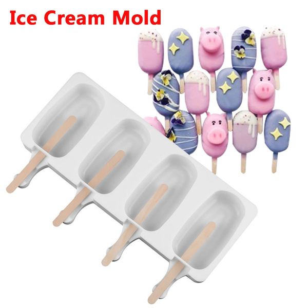 Silicone Ice Cream Mold Frozen Ice Lolly Maker Mould Tray DIY Juice Popsicle ~