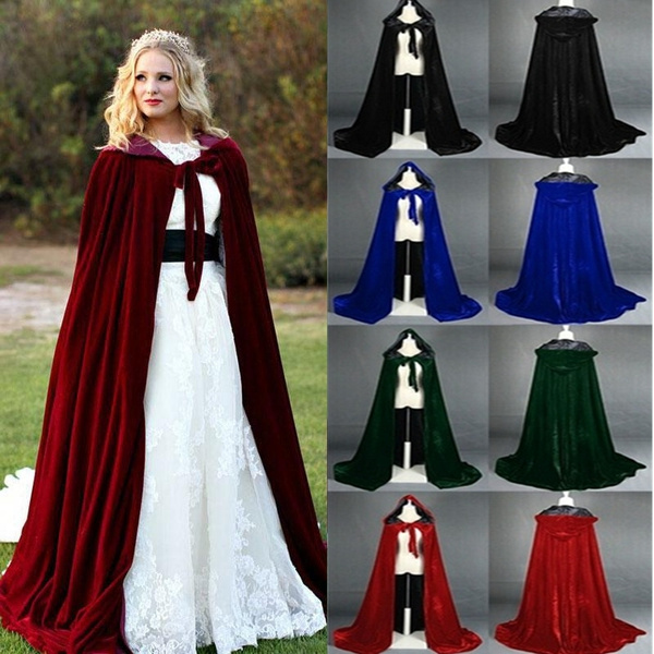 Adult Unisex Velvet Halloween Costumes Cloak Hood Cape Fancy Dress Cosplay Co 