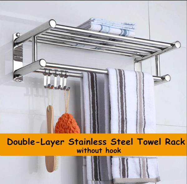 Double Chrome Towel Rail Holder Wall Bathroom Mounted Rack Shelf Stainless Steel 