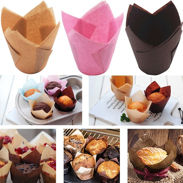 50 pce Tulip Cupcake Liners Paper Baking Cup Holders and Muffin