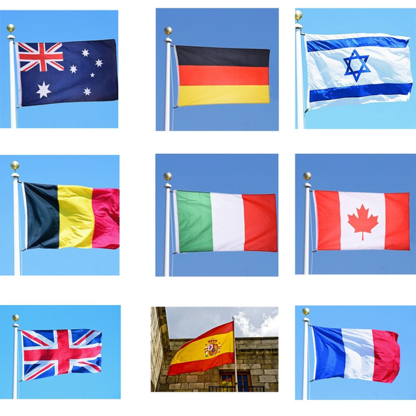 1pcs Britain France Germany Australia Israel Spain Italy Belgium Canada 9 Countries Flag 90cmx150cm Flag Wish