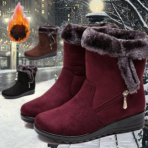 Winter Warm Fur Lined Wedge Snow Boots 