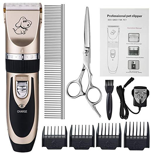 Tondeuse Chien Chat Autumnbox Tondeuse Animaux Electrique Sans Fil Rechargeable Rasoir Toilettage Clippers Animaux Professionnelles Avec 4 Peignes Adaptable Ciseaux Et Peigne En Acier Brosse De Nettoyage Pour Chiens Chats Wish