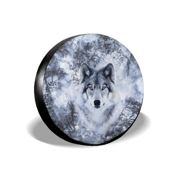 best& Tire Cover Wolf Trees Potable Polyester Universal Spare Wheel Tire Cover Wheel Covers Jeep Trailer RV SUV Truck Camper Travel Trailer Accessories 16 in 