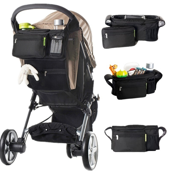 Gray Easy Installation Baby Stroller Organizer with Cup Holders Secured Fit Extra Storage 