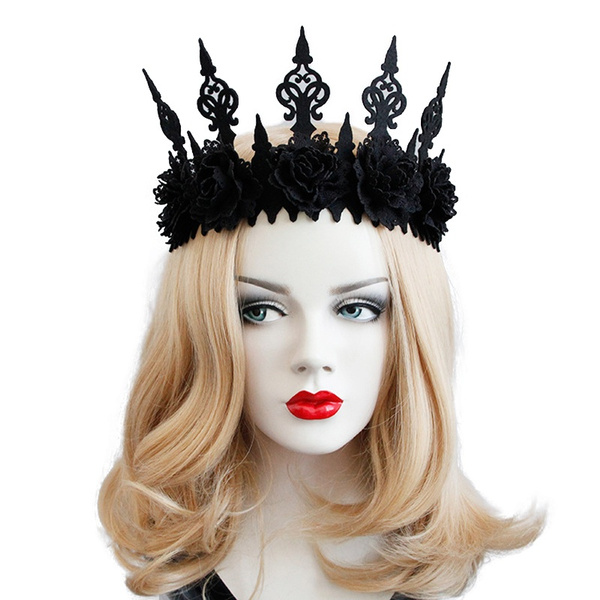 Dark Black Gothic Queens Flower Crown Hairband Headband Halloween 'Party Costume