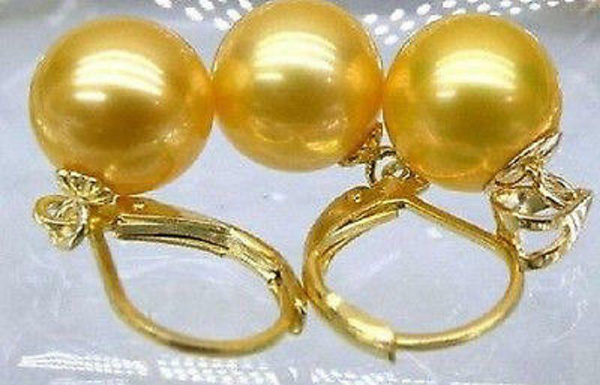16mm natural south sea shell pearl earrings 14K gold Accessories Fashion AAA 
