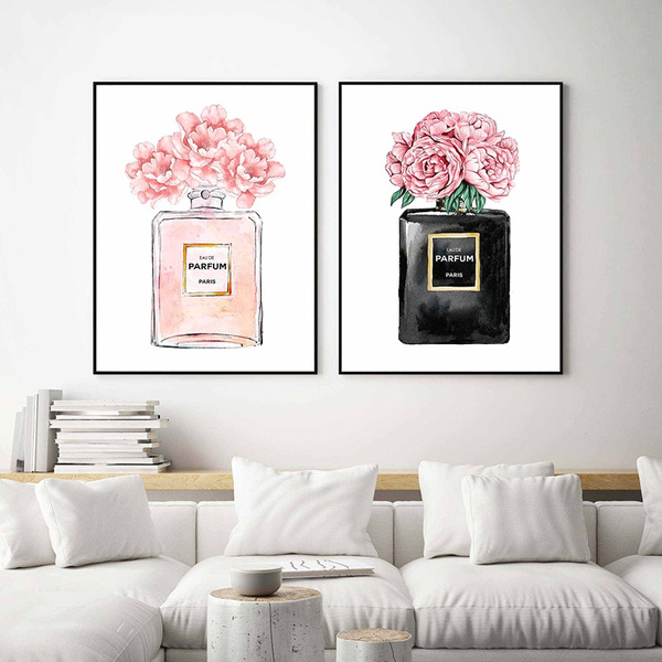 Perfume Bottle Wall Art Perfume Posters and Prints Beauty Begins Quote  Print Watercolor Flower Pictures Bedroom Decoration